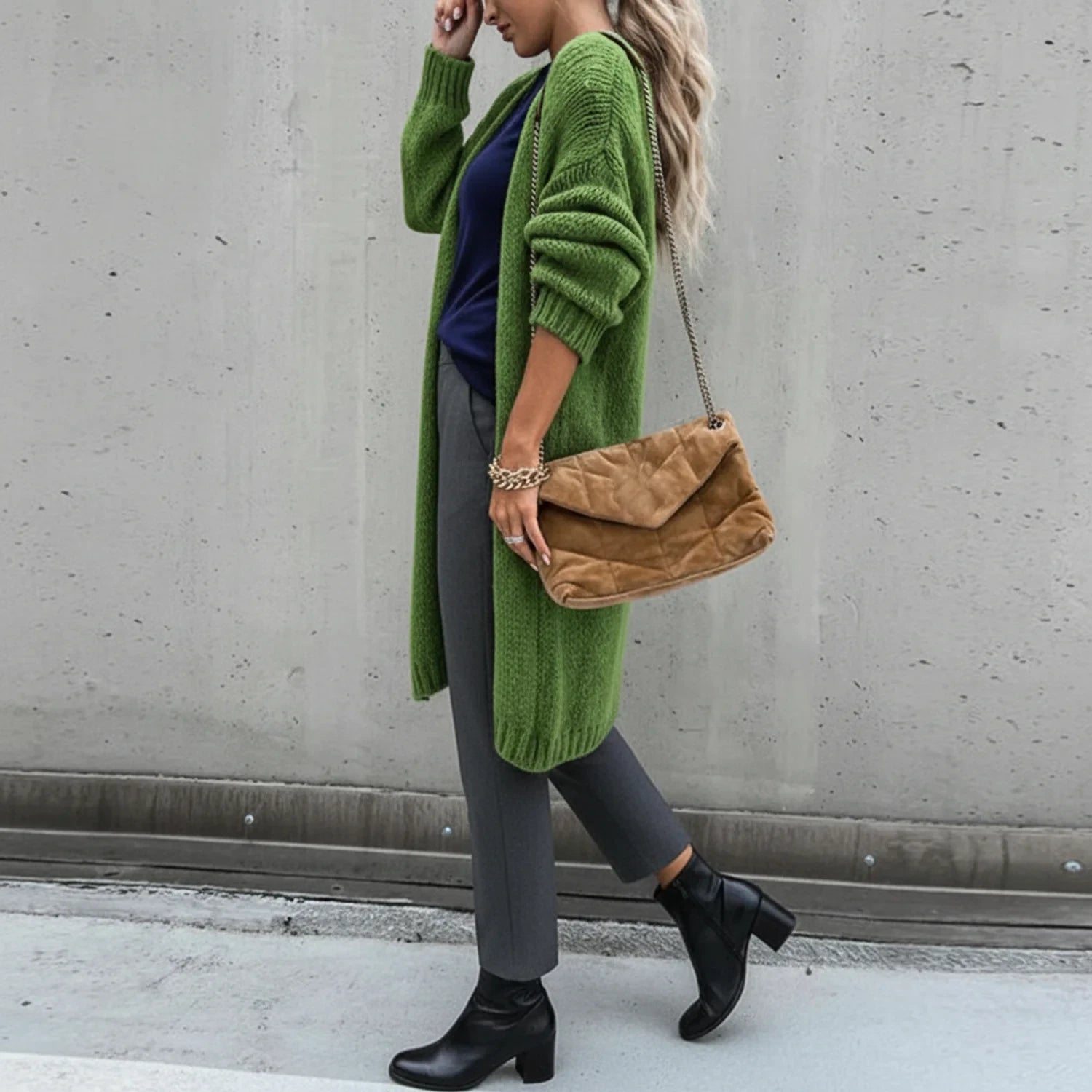 Cardigan Femme Long Ouvert en Tricot Décontracté 2