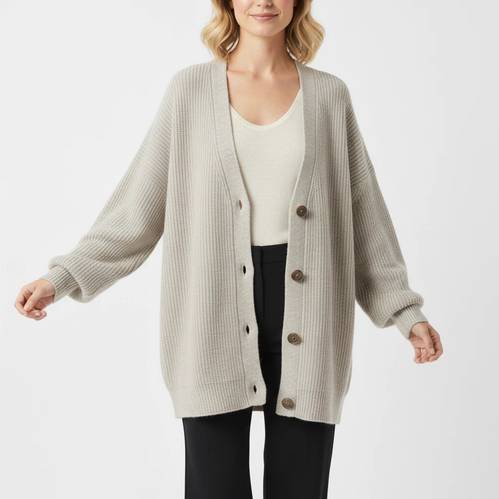 Cardigan Femme Surdimensionné en Tricot Côtelé 0