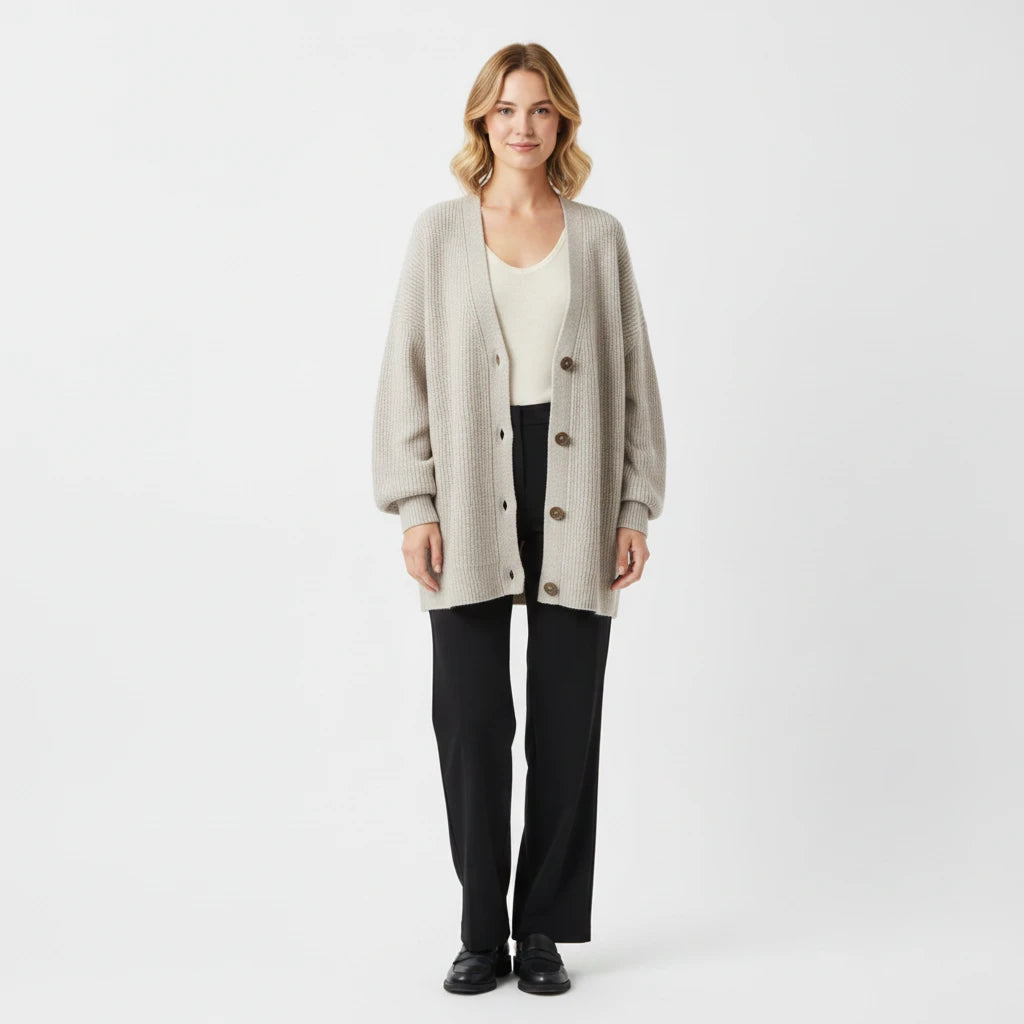 Cardigan Femme Surdimensionné en Tricot Côtelé 1