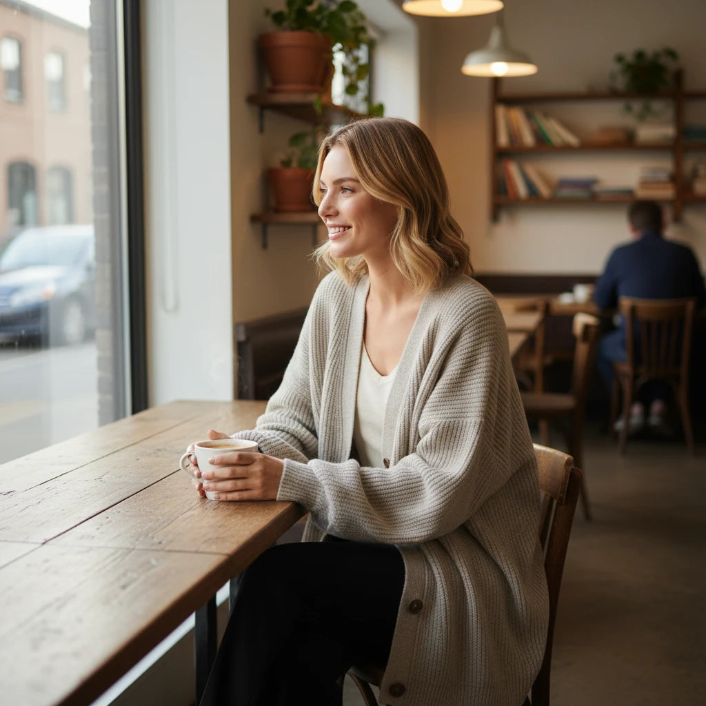 Cardigan Femme Surdimensionné en Tricot Côtelé 2
