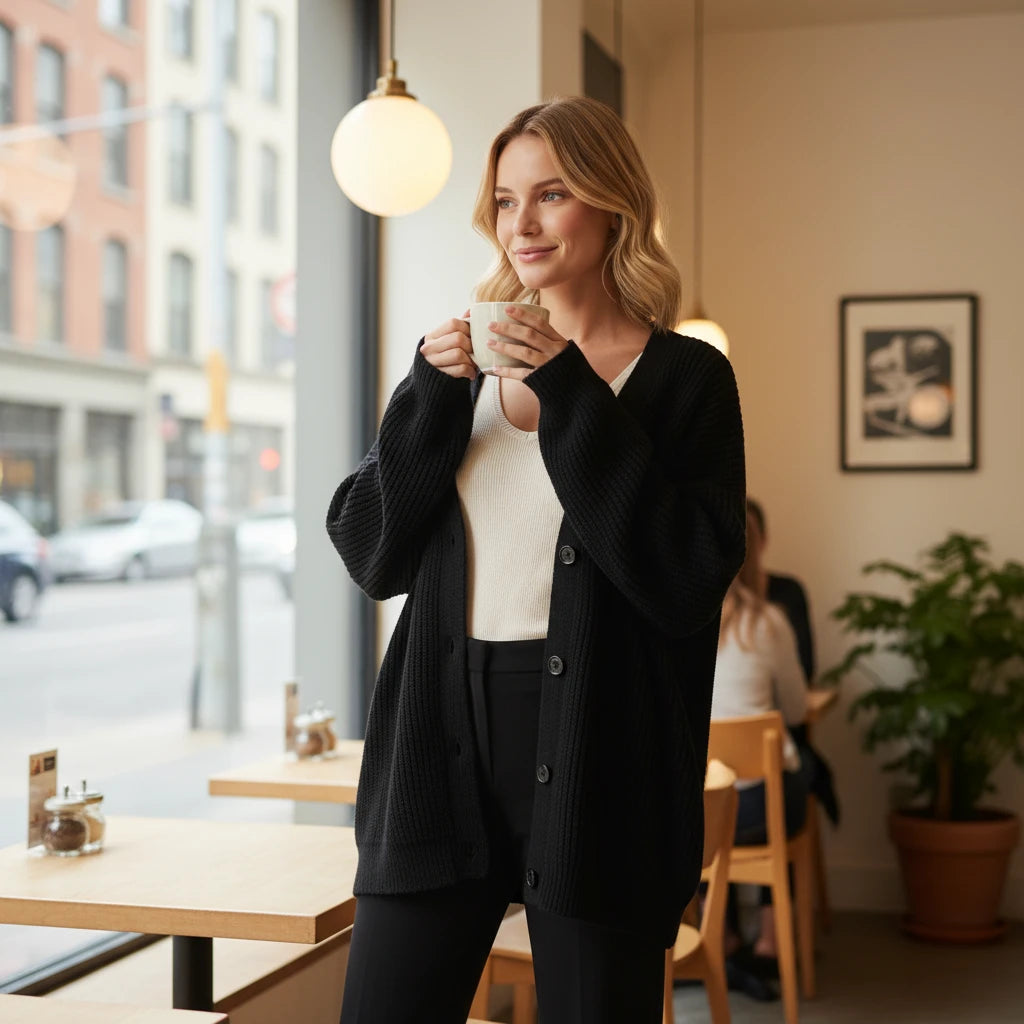 Cardigan Femme Surdimensionné en Tricot Côtelé 5