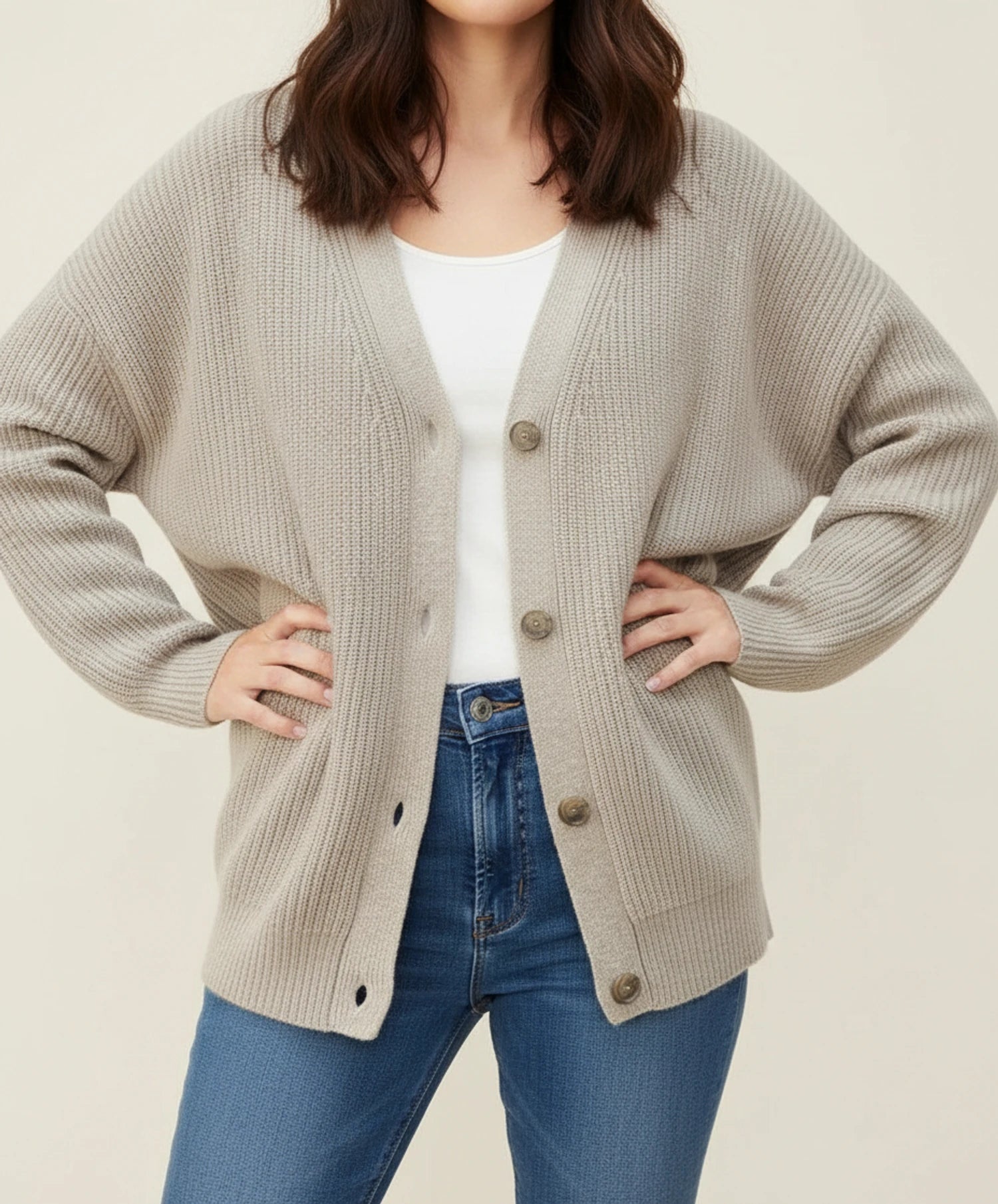 Cardigan Femme Surdimensionné en Tricot Côtelé Boutonné 0