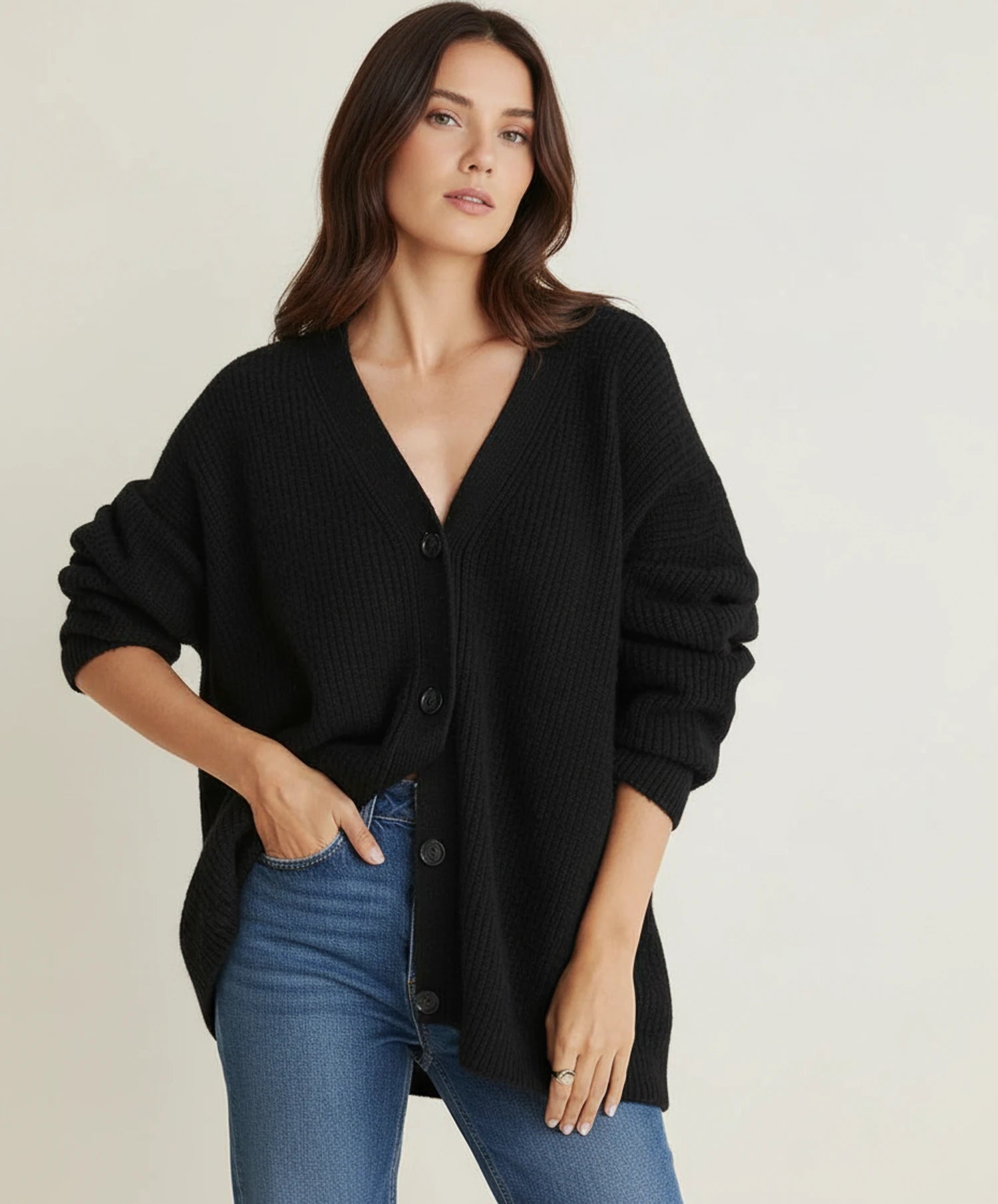 Cardigan Femme Surdimensionné en Tricot Côtelé Boutonné 3