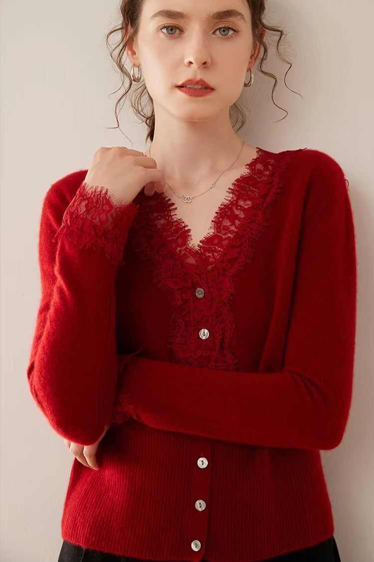 Cardigan Femme en Cachemire avec Détails en Dentelle 11