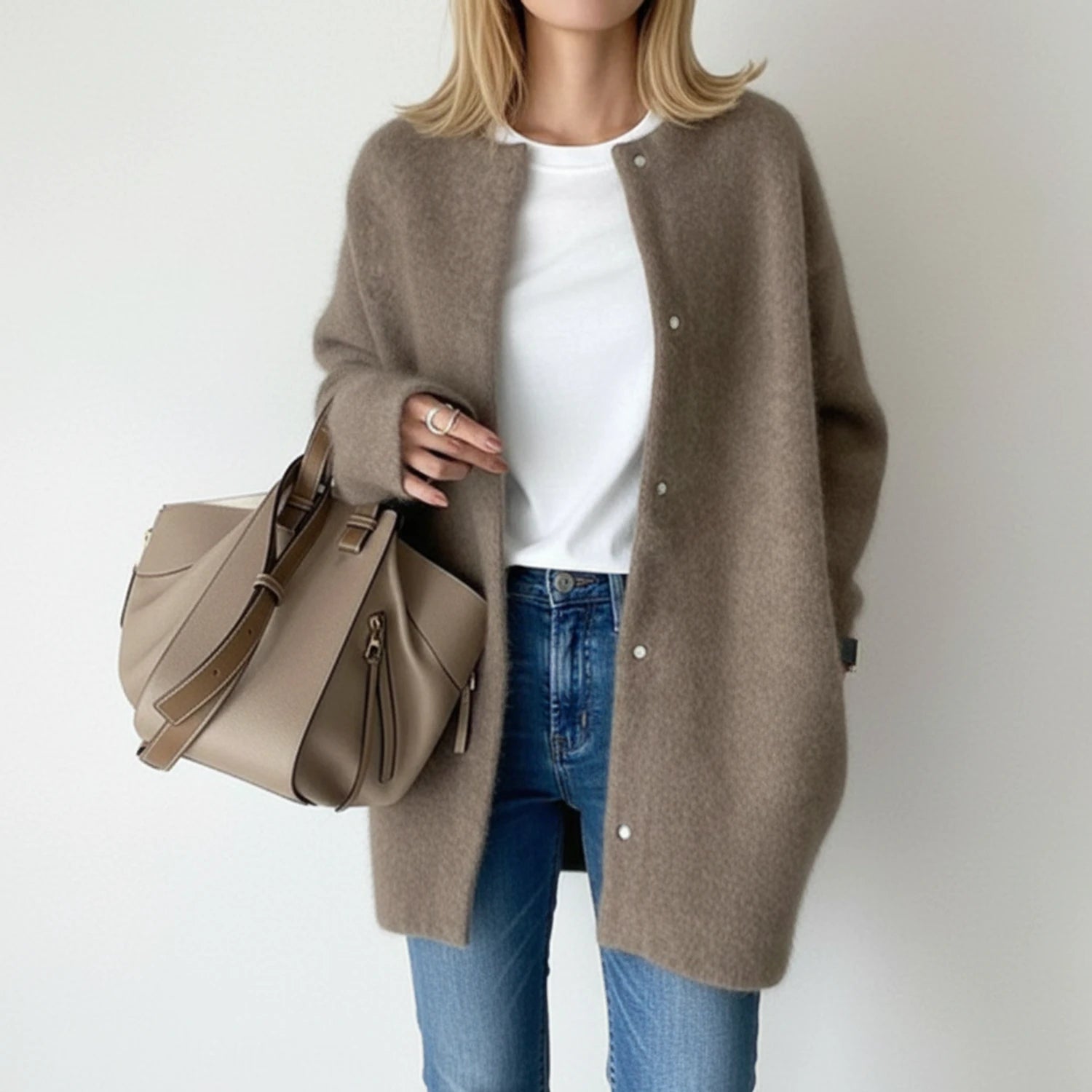 Cardigan Long Chaud Femme à Manches Longues 4