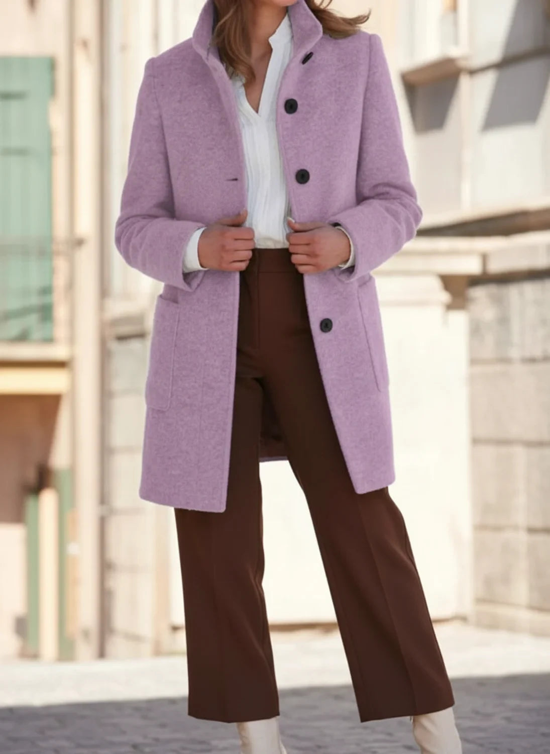 Manteau Femme Mi-Long en Laine Classique Hiver 4