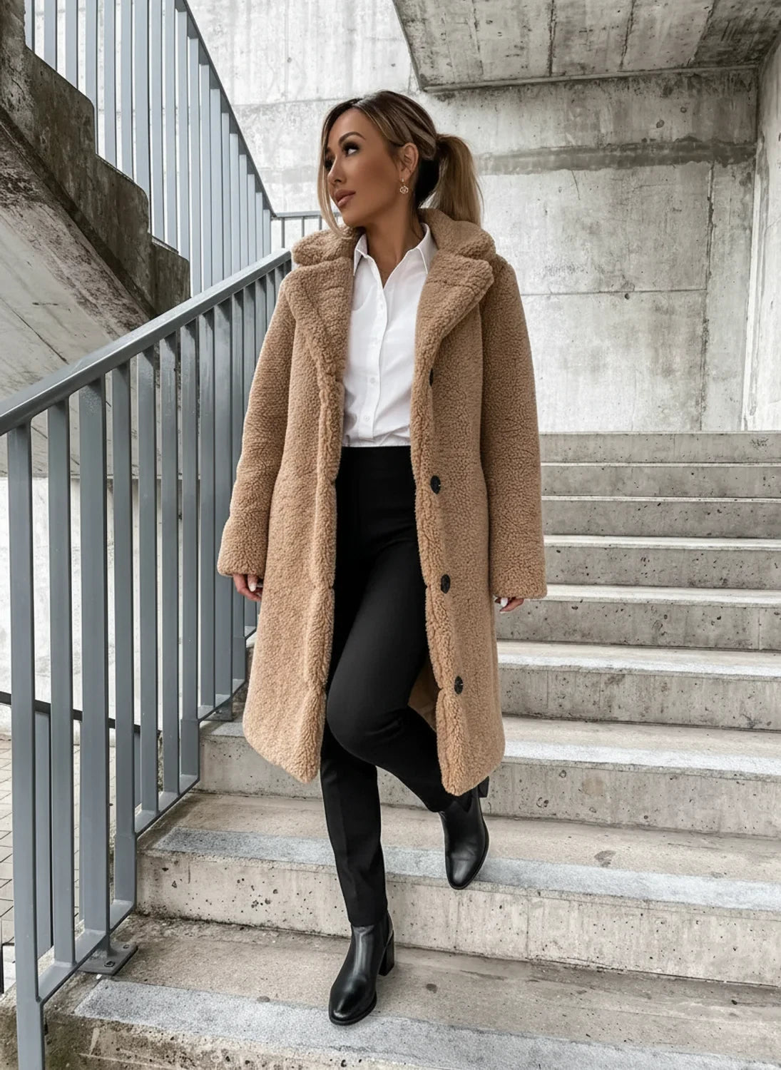Manteau Long en Peluche Femme pour Hiver Chic 0