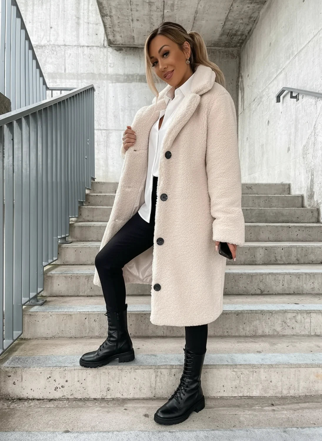 Manteau Long en Peluche Femme pour Hiver Chic 1