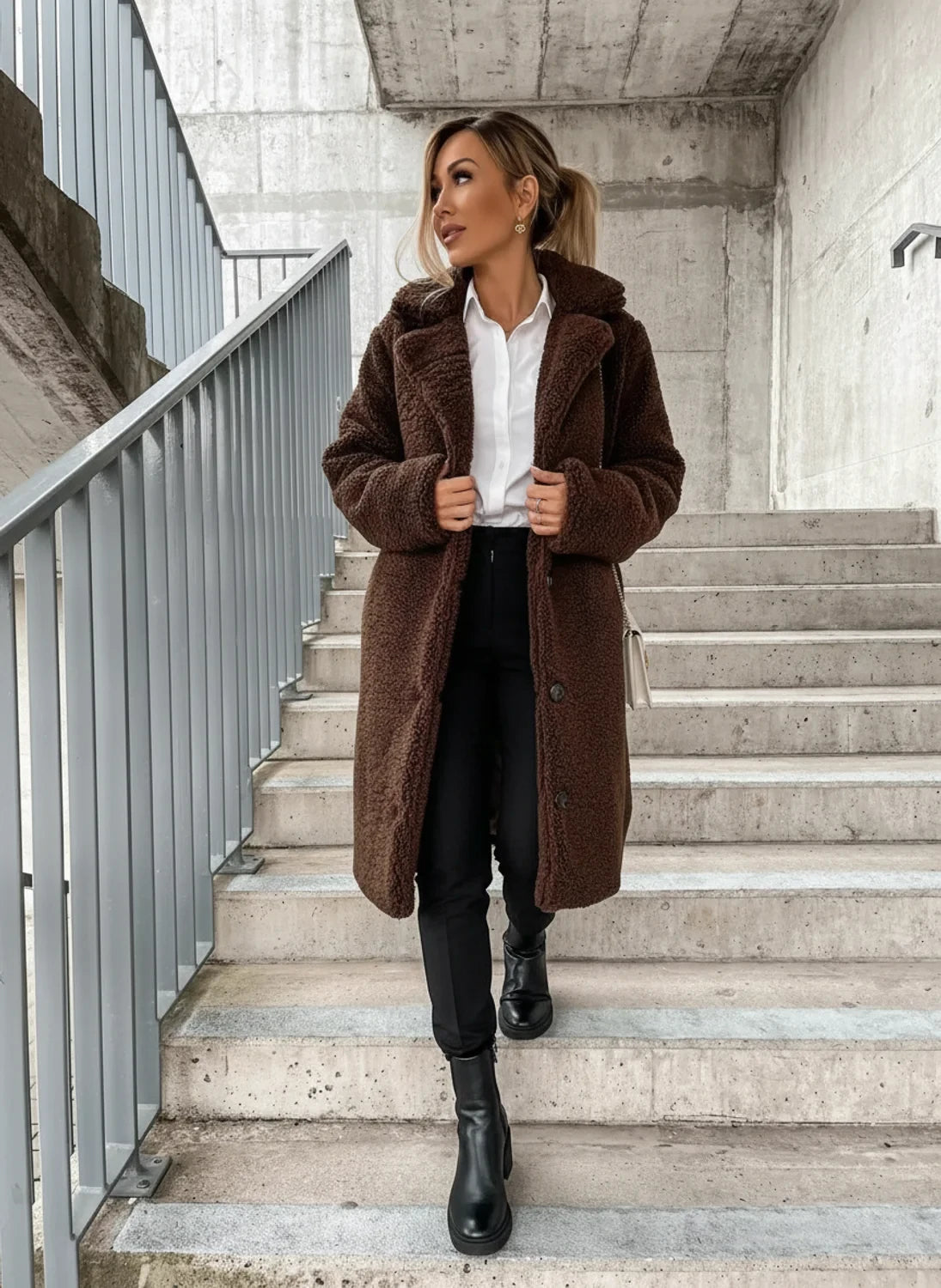 Manteau Long en Peluche Femme pour Hiver Chic 2