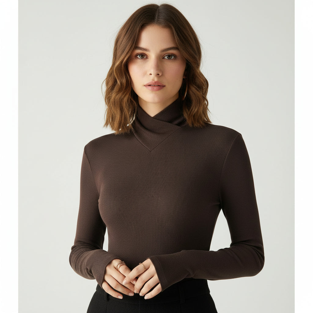 Pull Femme Ajusté à Col Roulé en Tricot 0