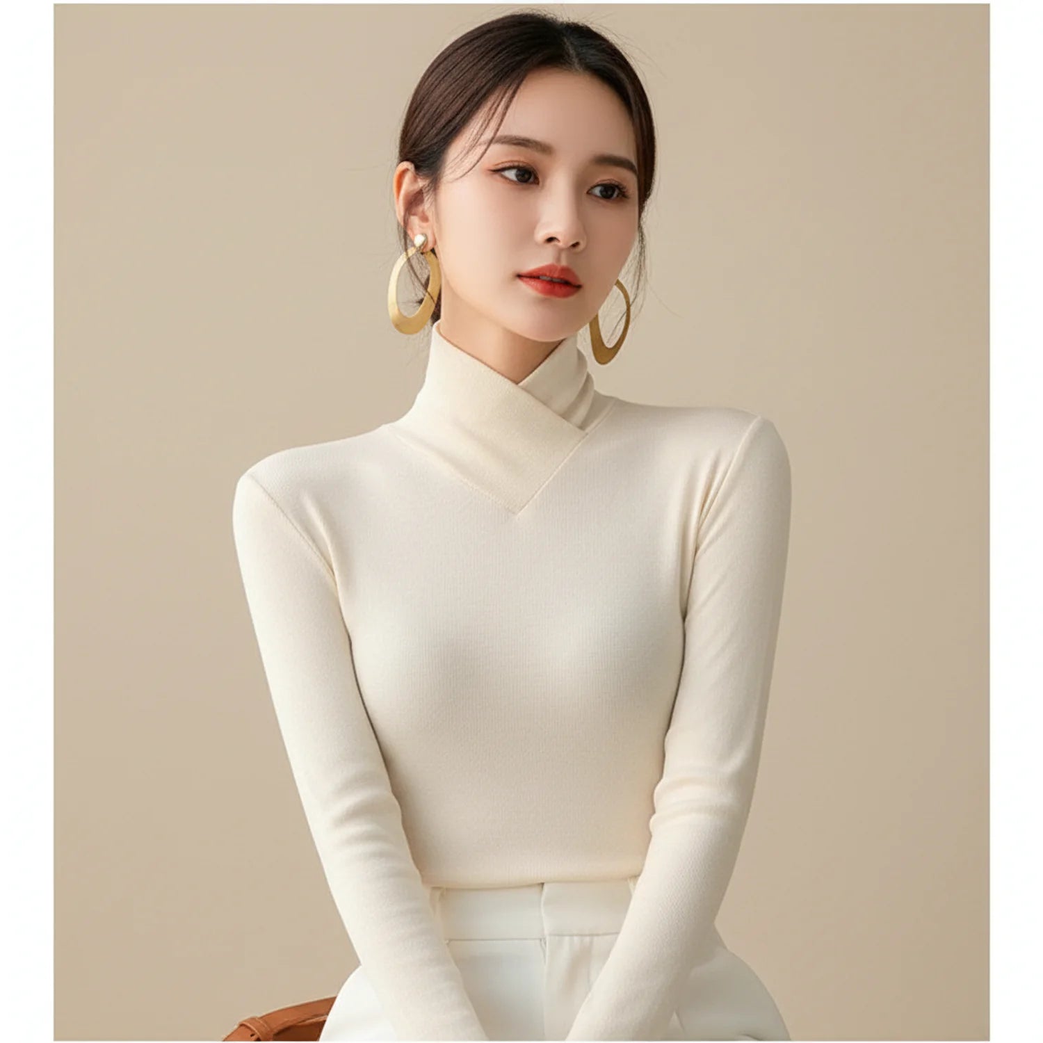 Pull Femme Ajusté à Col Roulé en Tricot 1