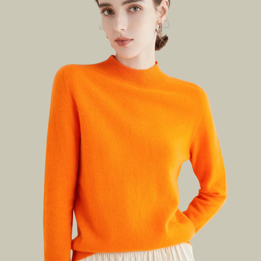 Pull Femme Ajusté en Laine Mérinos à Col Montant 11