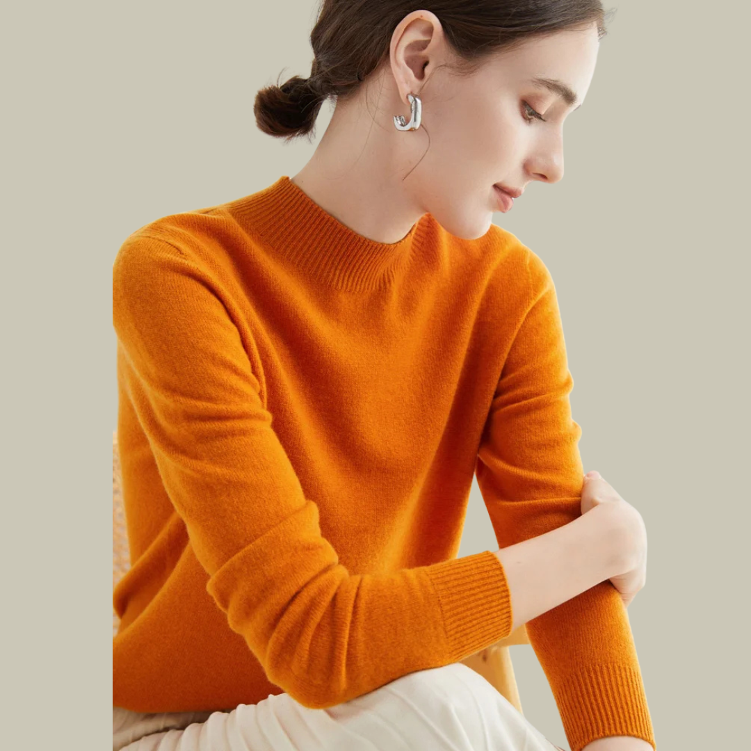 Pull Femme Ajusté en Laine Mérinos à Col Montant 16