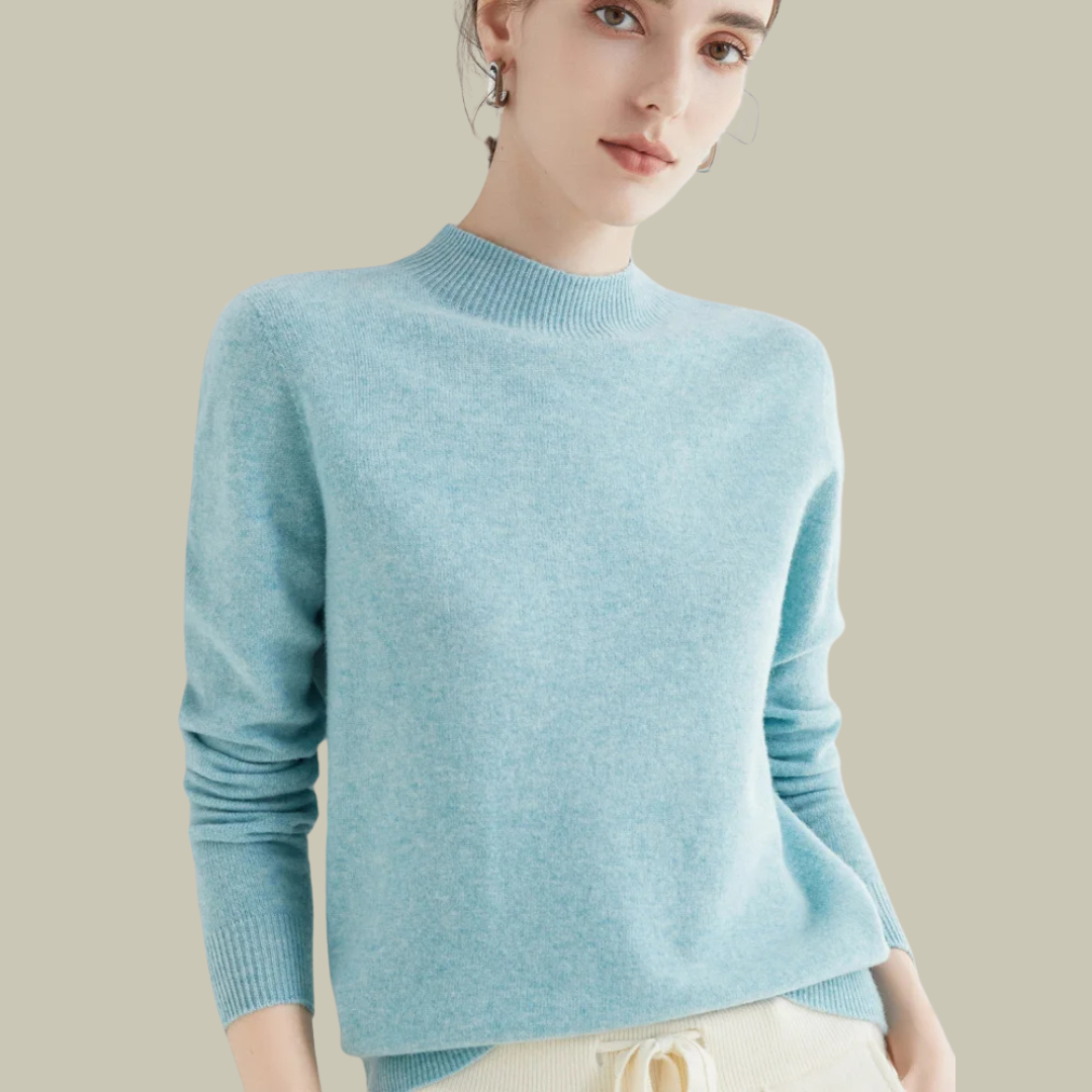 Pull Femme Ajusté en Laine Mérinos à Col Montant 7