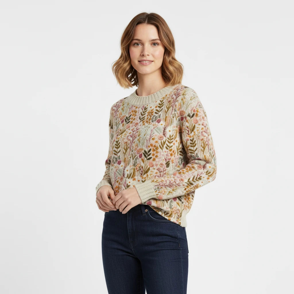 Pull Femme Décontracté à Col Rond Floral Multicolore 0