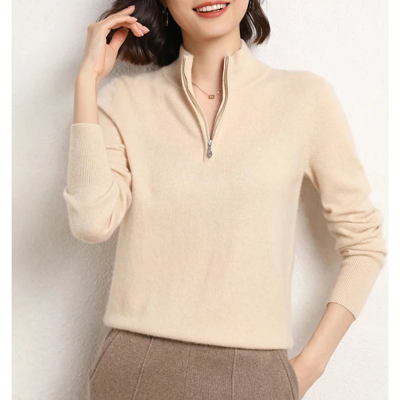 Pull Femme Demi-Zippé en Cachemire Doux 5