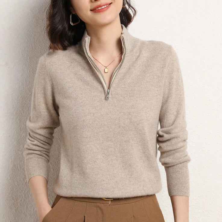 Pull Femme Demi-Zippé en Cachemire Doux 6