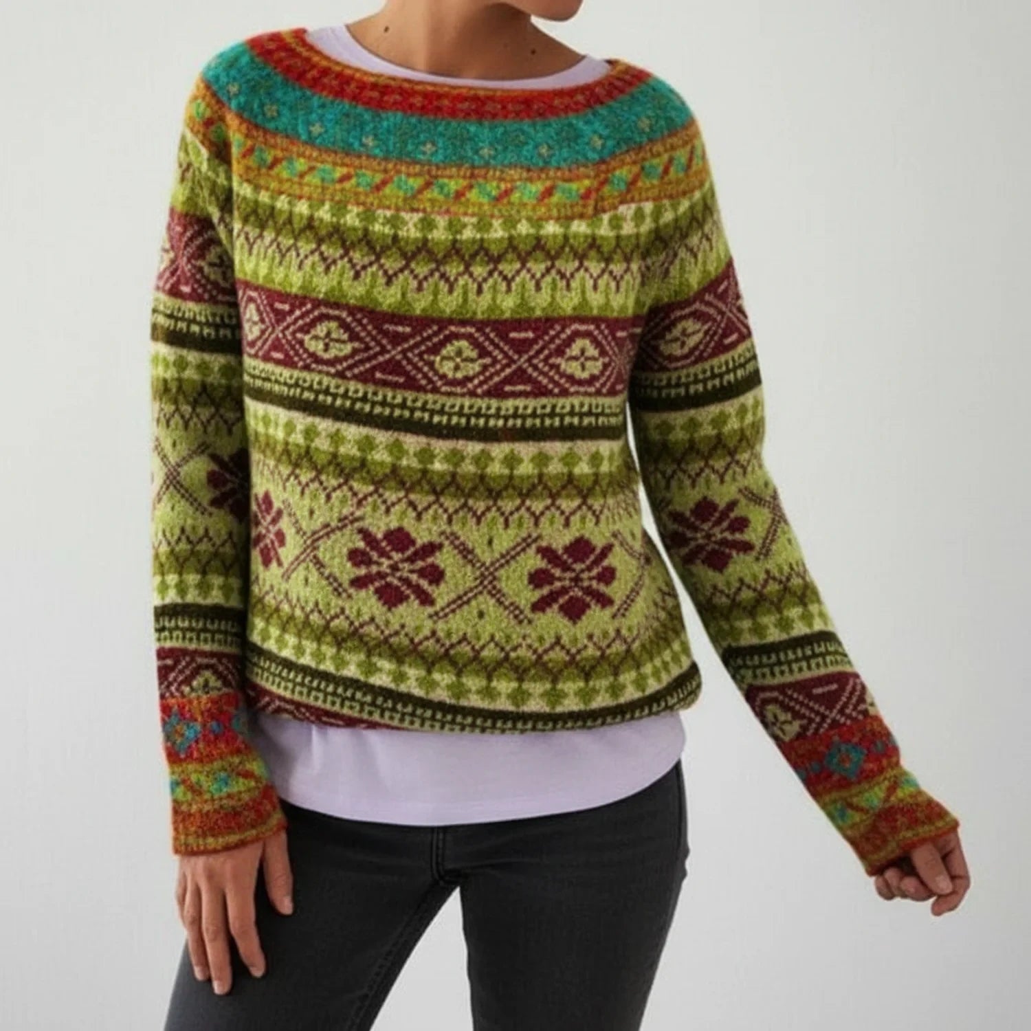 Pull Femme Multicolore à Col Rond Confortable 5
