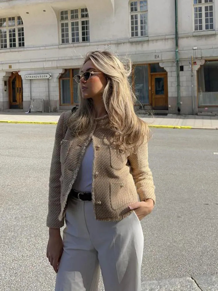 Veste Blazer Femme Courte en Tweed Élégante 1