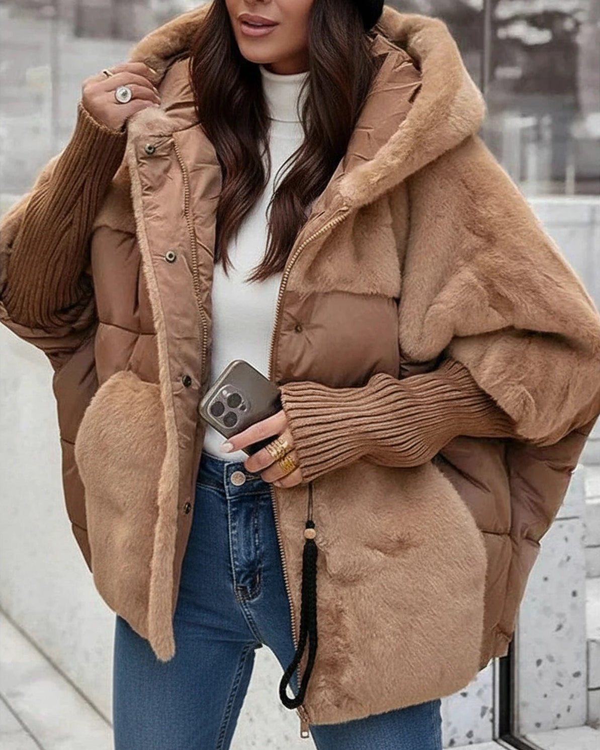 Veste D'Hiver Femme Matelassée À Capuche Polaire Teddy 1