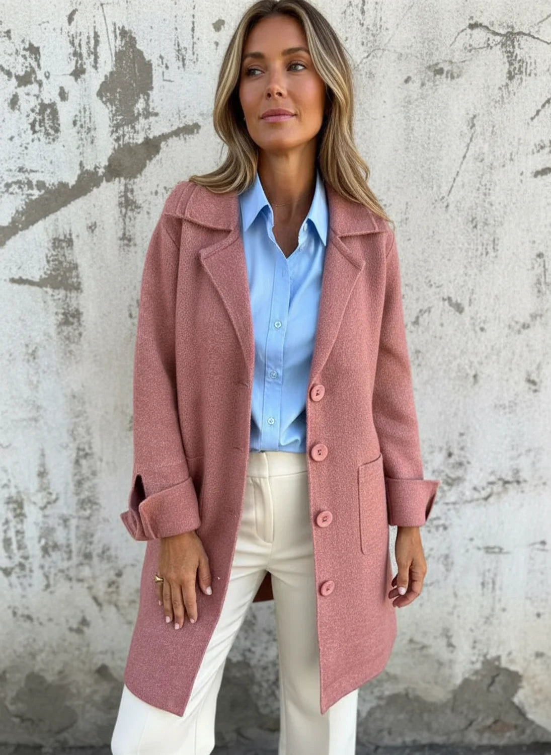 Veste Femme Mi-Longue Boutonnée en Tricot Élégante 0