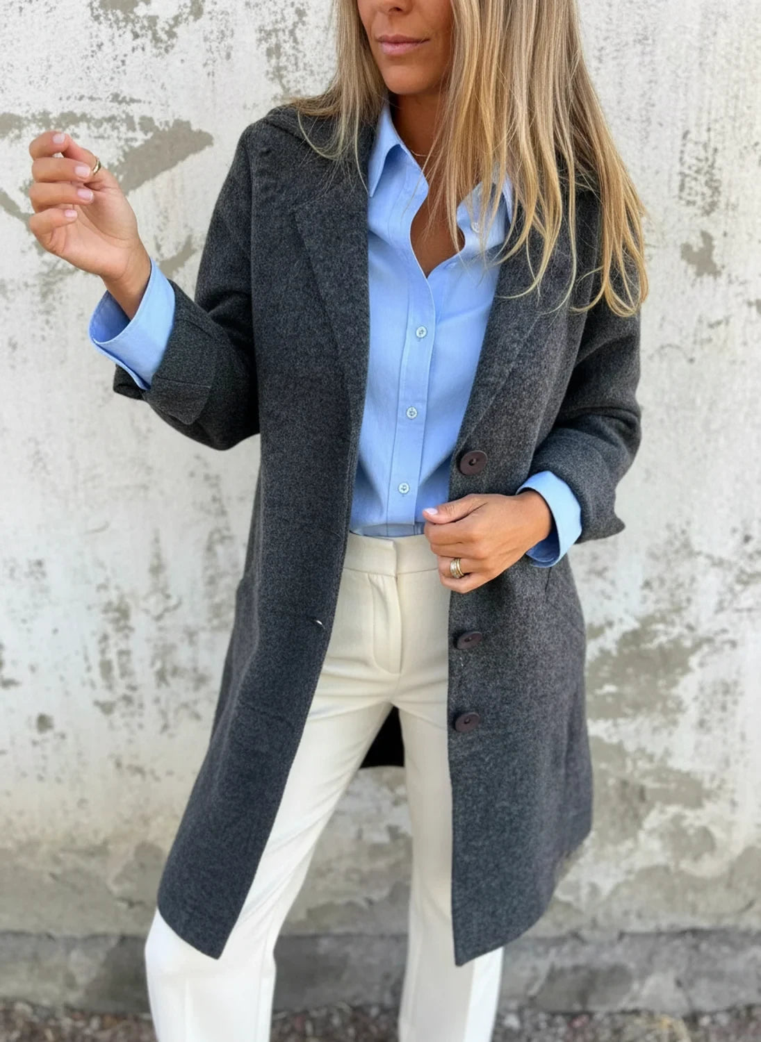 Veste Femme Mi-Longue Boutonnée en Tricot Élégante 1