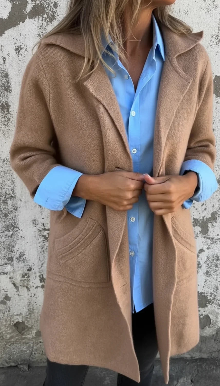 Veste Femme Mi-Longue Boutonnée en Tricot Élégante 3