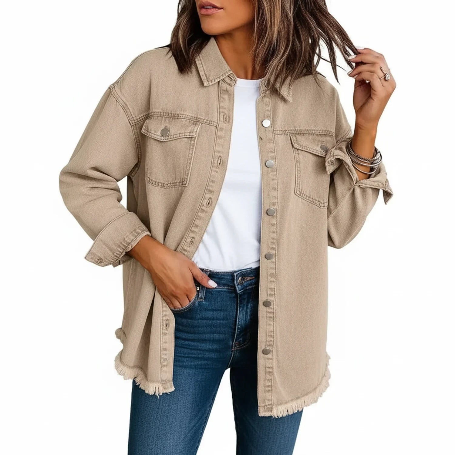 Veste Femme Oversized à Franges avec Poches 1