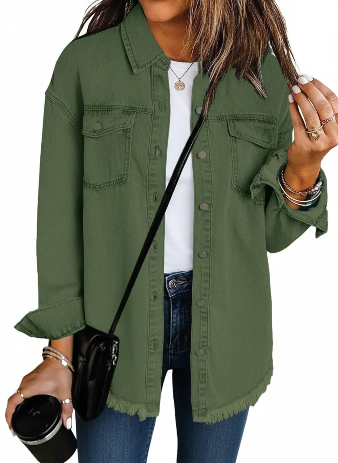 Veste Femme Oversized à Franges avec Poches 7