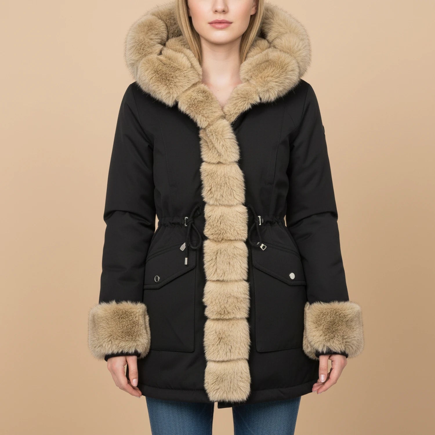 Veste Hiver Femme à Capuche en Fausse Fourrure 1